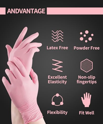 PROMEDIX P Nitrile Disposable Gloves,4mil-100 Count,Gloves Disposable Latex Free,Powder Free for Cooking,Household,Food safe - size: Medium, style: Pink of 100