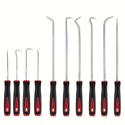 10PCS Hook and Pick Set, Alloy Steel Seal Removal Tools with Case | Automotive garages workshops, O-ring gasket extraction, long reach hooks, compact storage case
