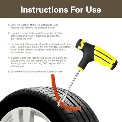22 PCS Tire Repair Kit, Tire Patch Kit with 15 Rubber Plugs, 2 T-Handles, 5 Rubber Nails, Flat Tires Puncture Repair Tools, Flat Tires Emergency Repair Set for Car, Motorcycle, Truck, ATV - size: 22 PCS