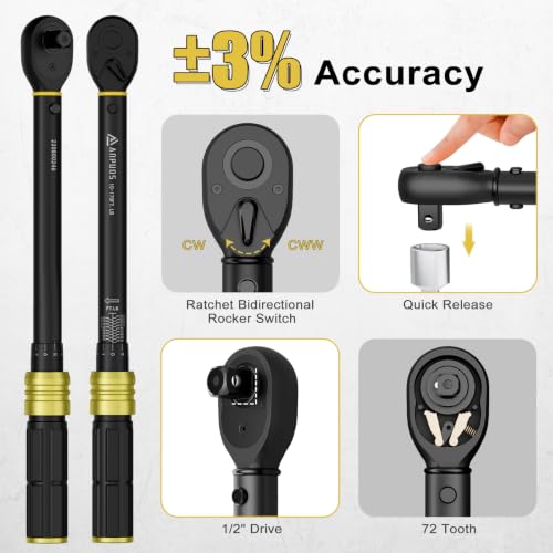 ANPUDS Crowfoot Wrench Set & 1/2" Torque Wrench, 17-36mm Flare Nut Wrench | 6 Point Metric Crows Foot Wrench Set, 10-170 Ft-Lb Click Wrench, Prevents Rounding for Brake, Hydraulic, HVAC & Truck Lines - size: 12pcs Crowfoot Wrench Set
