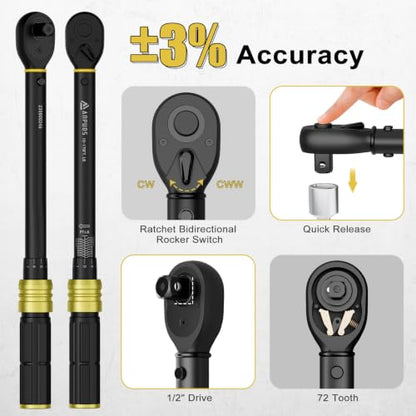 ANPUDS Crowfoot Wrench Set & 1/2" Torque Wrench, 17-36mm Flare Nut Wrench | 6 Point Metric Crows Foot Wrench Set, 10-170 Ft-Lb Click Wrench, Prevents Rounding for Brake, Hydraulic, HVAC & Truck Lines - size: 12pcs Crowfoot Wrench Set