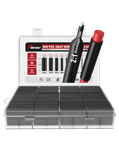 RED WOLF 2:1 Heat Shrink Tubing kit 600Pcs, VW-1 Flame Retardant Heat-Shrink Tube 9 Sizes, Electrical Insulation Wire Wrap UL Certified for Automotive Industrial Home Wiring, Black - color: 2:1 600PCS-Black
