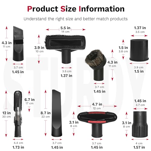 Universal Vacuum Attachments & Brushes, 8-Piece Vac Accessories | Small Portable Shop Vac Accessories with Adapter Kit for Car Detailing, Home, Pet Hair Cleaning-Fits Most Standard Vacuums