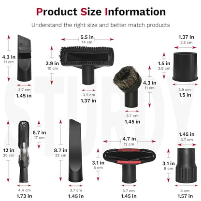 Universal Vacuum Attachments & Brushes, 8-Piece Vac Accessories | Small Portable Shop Vac Accessories with Adapter Kit for Car Detailing, Home, Pet Hair Cleaning-Fits Most Standard Vacuums