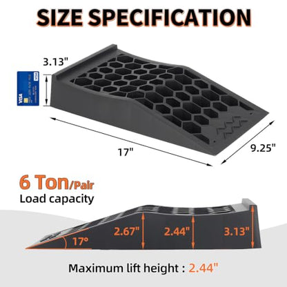 OULEME Low Profile Car Service Ramp with Anti-Slip Pads, 4 Pack for Oil Changes and Lift Vehicle Maintenance, Low-Chassis Racing Sports Car Tire Ramps for Jack Support - size: L17" (4 Pack)