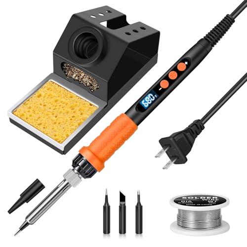 Soldering Iron Kit, 100W High Power Soldering Iron, Fast Heating, Digital Display Temperature Control Accurate 356°F-896°F, Portable Soldering Kit with Protective Cap, Automatic Sleep Mode - color: Light Orange