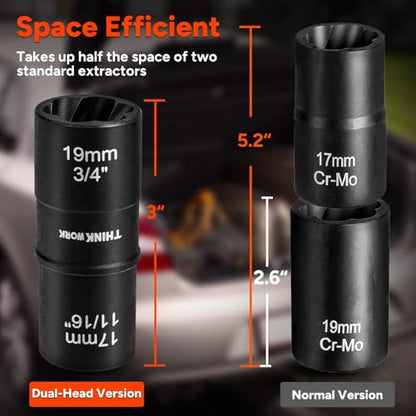 THINKWORK 1/2 Inch Drive Lug Nut Extractor Set, 5pcs Flip Wheel Lock Removal Kit, Double Ended Lug Nut Removal Tool for Stripped, Broken, Damaged, Rounded Bolts, Nuts and Fasteners - size: W6227-5-PCS