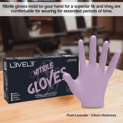 L3 Level 3 Nitrile Gloves - Professional Heavy Duty Disposable Gloves - Latex Free - Fits Snug - Box of 100 - color: Lavender, size: Small (Pack of 100)