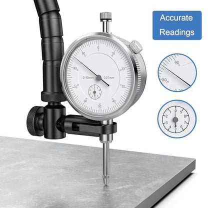 HDLNKAK Dial Indicator 0-10 mm with Magnetic Base - Precision Machinist's Tool Set for Alignment, Includes Flexible Arm Base & 0.01MM Accuracy Measuring Instrument. - color: pearl