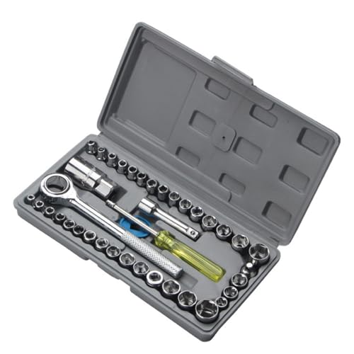 40-Piece 3/8-Inch Ratchet Socket Wrench Set with Storage Case, Includes 1/4-Inch & 3/8-Inch Drive SAE and Metric Sockets, Spinner Handle and Extension Bar for Auto Repair and Home Maintenance