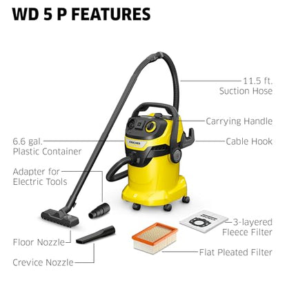 KÄRCHER Shop Vacuum WD 5 P, 6.6 Gal, 6.0 Peak HP, 33 ft Reach, Wet Dry Vacuum Cleaner, Heavy Duty, Blower Function, Crevice Tool, Floor Nozzle, Great for DIY Projects and Workshops - style: WD 5/P