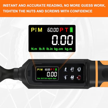 Uharbour 3/8" Drive Digital Torque Wrench 0.66-44.29 Ft.lbs/0.9-60Nm | ±1% Accuracy Electric Torque Wrench, Dual Direction Ratchet, Buzzer & LED Alert - size: 3/8" Drive 0.66-44.29 ft.lbs