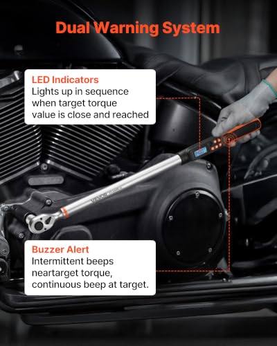 VEVOR Torque Wrench Set 1/2" Drive Digital Torque Wrench 4 Display Units, ±2% Accuracy, LCD Screen, with Buzzer and LED Indicator, with Sockets, Extension Bar, Adapter, for Automotive Repair