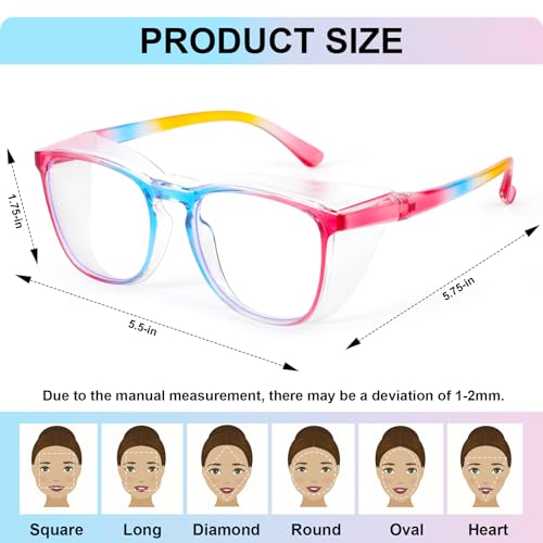 OXG 4 Pack Safety Glasses Anti Fog Goggles, Blue Light Blocking Stylish Safety Glasses for Women Nurses Protective Eyewear - color: Leopard+rainbow+clear+pink