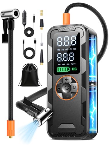 Tire Inflator Portable Air Compressor, 150PSI Electric Air Pump with Digital Pressure Gauge, Fast Inflation, Auto Shut-Off, 12V LED Light, Compact&Cordless Quick Inflation for Car, Motor, Bikes, Balls