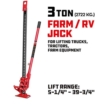 Powerbuilt 8-Inch Ratcheting Off Road Utility Farm Jack, 3 Ton (6,000 lb) Capacity Utility High Lift Farm Jack, Lift Range: 5-1/4" to 34-1/2", for Tractor Truck SUV -647587 - size: 3 Ton, Farm Jack