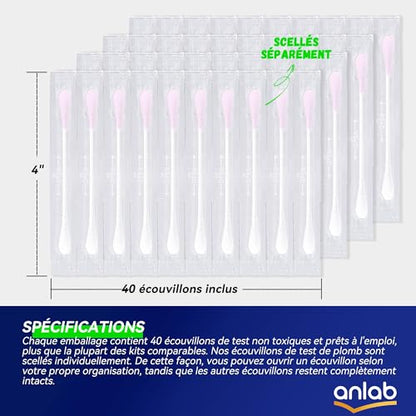 anlab™ Lead Test Kit | Rapid Results in Less Than 30 Seconds | All-in-One, No Vinegar Needed | Check Lead in Painted Surfaces, Wood, Metal & More | Disposable Cotton Swabs - (40 Count)