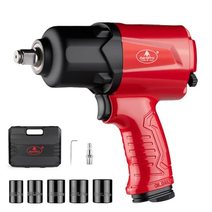 AEROPRO TOOLS 1/2-Inch Aluminum Air Impact Wrench(A398),Twin Hammer with 1380FT-LB Max Loosening Torque, Pneumatic Impact Gun, for Auto Repair, Tire Shop (1380 ft-lbs | Air Impact Wrench + Socket) - style: 1380 ft-lbs | Air Impact Wrench + Socket