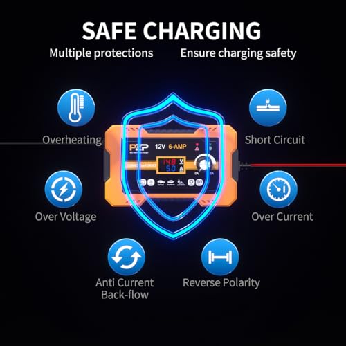 PZ.P 12V Automatic Car Battery Charger Maintainer, 0 to 6A Smart Arbitrarily Adjustable Battery Trickle Charger, Battery Desulfator with Repair, Winter Mode, Suitable for AGM GEL Deep Cycle Lawn Mower - color: 12V 0-6A
