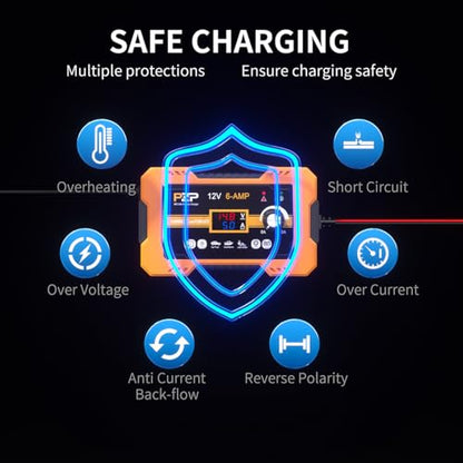 PZ.P 12V Automatic Car Battery Charger Maintainer, 0 to 6A Smart Arbitrarily Adjustable Battery Trickle Charger, Battery Desulfator with Repair, Winter Mode, Suitable for AGM GEL Deep Cycle Lawn Mower - color: 12V 0-6A