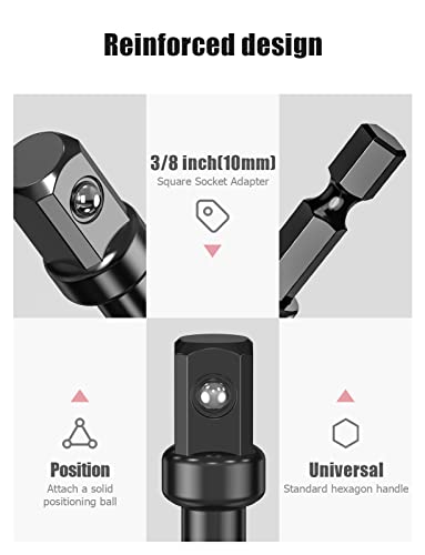 3/8 Impact Adapter, 4 Pack Socket Adapter 1/4 Inch to 3/8 Socket Adapter Kit for Impact Driver, Automotive DIY, Extension Socket Driver Bits, Handle Nut Driver and Drills - size: 1/4 to 3/8in