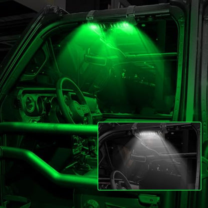 SUNPIE UTV Roll Bar Dome Light w/Battery Power Universal SXS Wireless Interior Lighting for Polaris RZR/Ranger/General Talon/Pioneer Kawasaki Mule/Teryx Can Am/Yamaha, White and Green - color: 2 PCs of White and Green