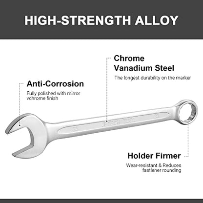 Jetech 33mm Combination Wrench, Metric 12-Point Chrome Vanadium Steel Spanner, Industrial Grade with 15-Degree Offset, Sand Blasted Finish, Heat-Treated Forged Tool - size: 33mm