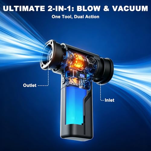 2-in-1 Vacuum and Blower, 110,000 RPM Compressed Air Duster, 160g Powerful Jet Dry Blower, Smart LED Display & Magnetic Nozzles, Cordless Air Duster for PC Cleaning Kit, Keyboard, Car Detailing