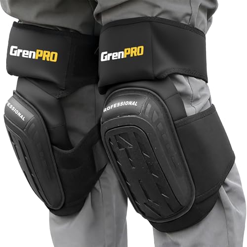GRENPRO Heavy Duty Knee Pads, Gel Foam, Construction Work Gardening | Adjustable anti-slip straps, comfortable cushion for men and women, flooring, cleaning, tiling, roofing