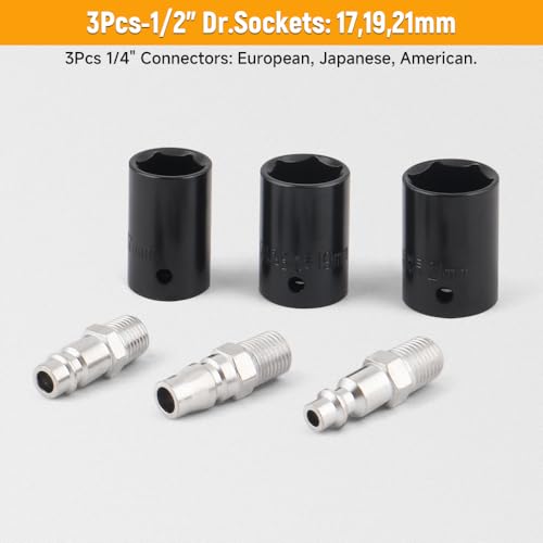 Hoteche 1/2-Inch Air Impact Wrench Kit, 243 ft-lb Max Torque Pneumatic Impact Gun, High Speed Lug Nut Remover, Rocking Dog Mechanism, Includes 3Pcs Sockets for Auto Repair & Tire Maintenance - size: 1/2-Inch 240Ft-Lbs