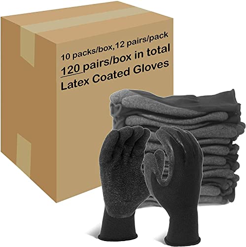 Evridwear Crinkle Latex Rubber Hand Coated Safety Work Gloves for Men Women General Multi Use Construction Warehouse Gardening Assembly Landscaping,Black Small 120 Pairs Pack - color: Black-120 Pairs, size: Small