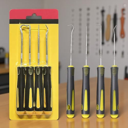 4pcs Pick And Hook Set with Non-Slip Handle Oil Seal Screwdriver to Remove Small Fuses, Wire Plugs And O Rings (Yellow) - color: Yellow