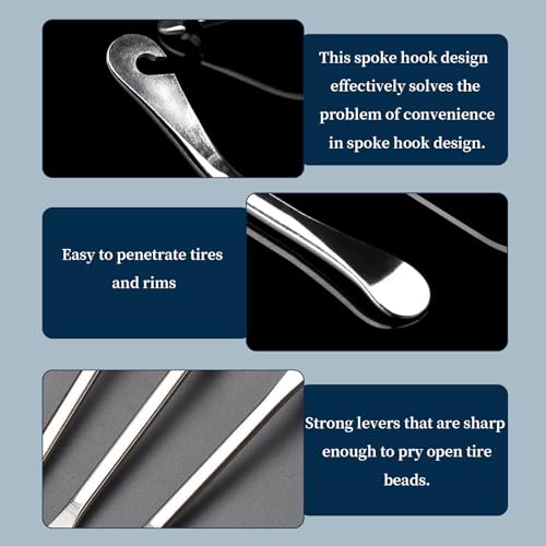 Huakaile Bike Tire Levers Tyre Spoon Stainless Steel Changing Tool for Changing Road & Mountain Bike Tubes Premium Bicycle Accessories with Hook Repair Tire Tool - color: Sliver