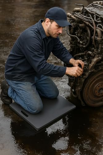 Rhino Knee Pad, Knobbed Back Heavy-Duty Industrial Kneeling Pad, Non-Slip, Waterproof, Oil-Resistant Comfort Mat for Wet and Slippery Work, Stadium Seat, Bleacher Seat (Black, 16" X 18" X 1") - size: 16" X 18" X 1"