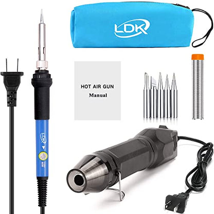 LDK Electric Soldering Iron Kit & Dual Temp Mini Heat Gun | Heat Tools for Epoxy Resin, Shrink Wrap, Vinyl Wrapping, Shrink Tubing, Embossing - color: Black & Soldering Iron