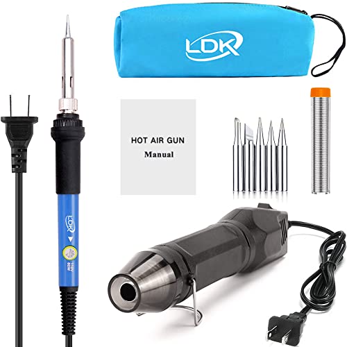 LDK Electric Soldering Iron Kit & Dual Temp Mini Heat Gun | Heat Tools for Epoxy Resin, Shrink Wrap, Vinyl Wrapping, Shrink Tubing, Embossing - color: Black & Soldering Iron