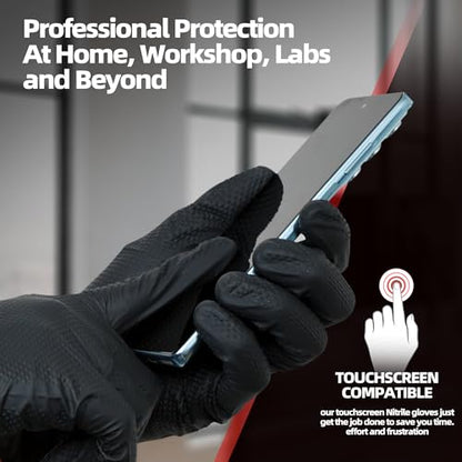 Jointown Upgraded 10 Mil Heavy Duty Nitrile Gloves, Mechanic Gloves Nitrile Disposable, with Raised Diamond Texture, Case of 100, Black, Medium - color: Black 10 Mil, size: Medium