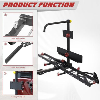 Motorcycle Hitch Carrier, 500LBS Heavy Duty Steel Dirt Bike Hauler Hitch Mount Rack with Loading Ramp, Anti-Tilt Locking Device for Truck, Car or SUV with 2" Hitch Receiver