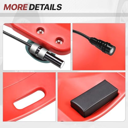 Low-Profile 40" L Mechanic Rolling Creeper, 300 LBS Capacity Under Car Roller Creeper with LED Light and Tool Trays, Red