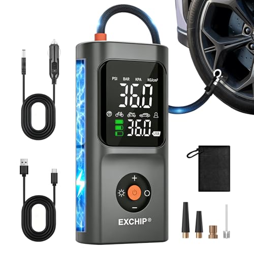 Tire Inflator Portable Air Compressor, Dual Power Tire Air Pump for Car Tires, 150PSI Cordless Rechargeable & 12V DC Portable Tire Inflator for Car, Motorcycle