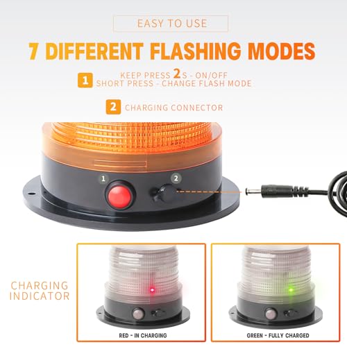 Battery Operated Amber Warning Beacon Light w/Magnetic Base, Portable Rechargeable Mini Roadside Roof Top Plow LED Strobe Emergency Flash Mail Lights for Trucks/Trailer/Vehicle 1-Pcs - color: 1-Pcs (amber)
