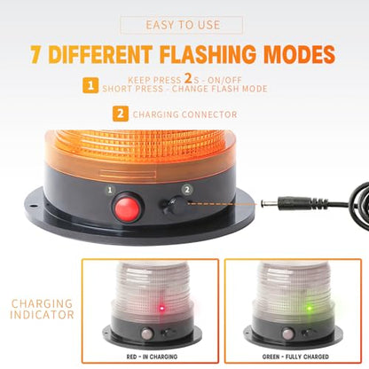 Battery Operated Amber Warning Beacon Light w/Magnetic Base, Portable Rechargeable Mini Roadside Roof Top Plow LED Strobe Emergency Flash Mail Lights for Trucks/Trailer/Vehicle 1-Pcs - color: 1-Pcs (amber)
