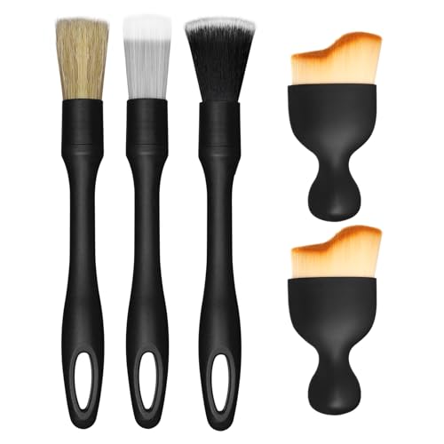 GeeRic 5 PCS Car Detailing Brushes Set, Soft Bristle Auto Detailing Brush for Interior & Exterior Cleaning, Dashboard, Air Vents, Wheels, Engine Bay, Leather Seats, Emblems & Tight Spaces