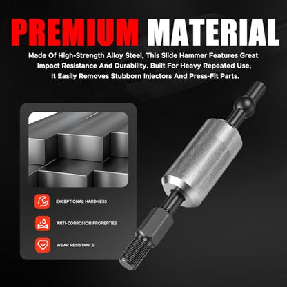 8-1/2" Tight Spot Slide Hammer Puller with 1-1/2 lb Hammer Compact Slide Hammer Set for Automotive Repair Seal & Bearing Remover Tool Compatible with OTC 5028 5/8-18 Thread for Injector