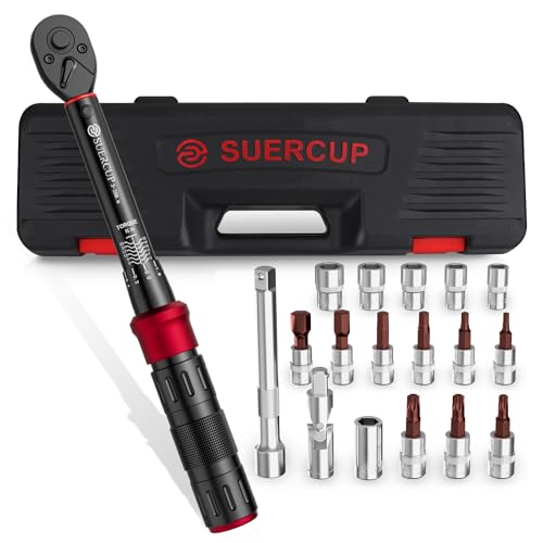 SUERCUP 3-25Nm 1/4-Inch Drive Click Bike Torque Wrench 18 PCS Set | Torque Wrench Set Dual-Direction Adjustable, 72 Tooth, Used for Bicycle Maintenance - size: 1/4" 3-25N.m 18PCS