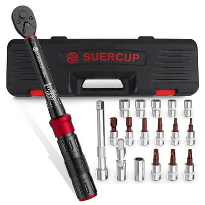 SUERCUP 3-25Nm 1/4-Inch Drive Click Bike Torque Wrench 18 PCS Set | Torque Wrench Set Dual-Direction Adjustable, 72 Tooth, Used for Bicycle Maintenance - size: 1/4" 3-25N.m 18PCS