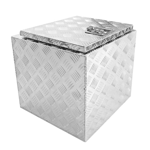 Heavy Duty Aluminum Stripes Plated Underbody Tool Box with Lock and Keys, 18×17×18 Inch Waterproof Square Storage Organizer for Truck,Trailer,Pickup,RV（Silver） - color: silver, size: 18×17×18 inch