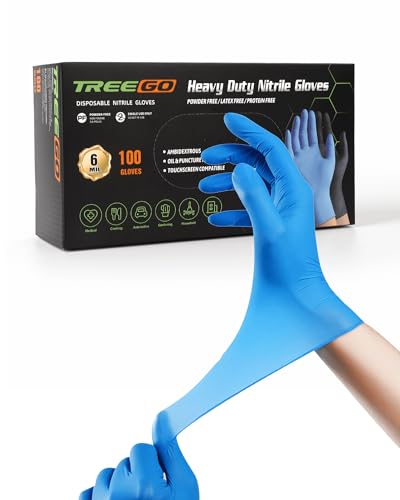 TREEGO Blue Nitrile Gloves, Large, 6 Mil Medical Exam Gloves, 1000 Count | Powder Free, Latex Free, 510(k) Cleared, Built for Industrial, Maintenance, Healthcare Professionals & Food Handling - color: 1000 Blue, size: Large