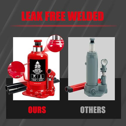 Jack Boss Bottle Jack 20 Ton (40,000 LBs) Hydraulic Car Jack, Fit for Auto Truck Repair and House Lift, Red - size: 20 TON