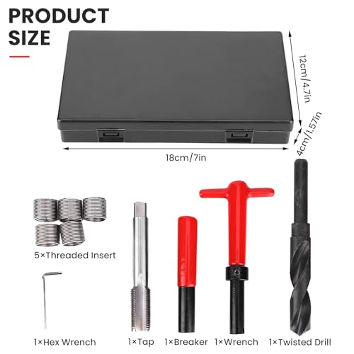 Jeanoko 10PCS M18x1.5 Thread Repair Kit, High Strength Stainless Steel Twisted Drill Tap Wrench,Threaded Insert Tools Set for Automotive Parts, Thread Repair Insert Kit for Damaged Thread Repair